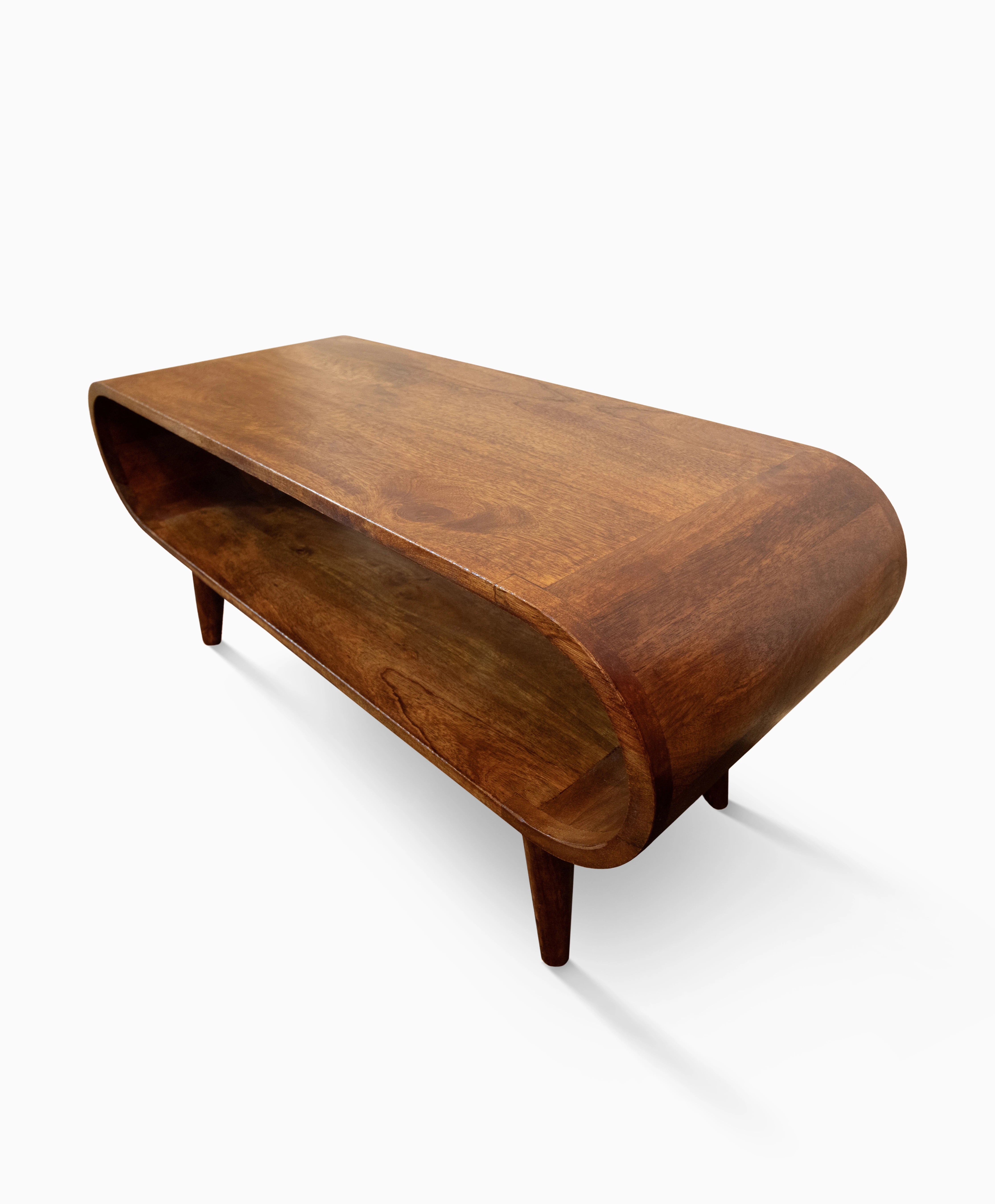 Coffee table with storage and narrow frame for small spaces