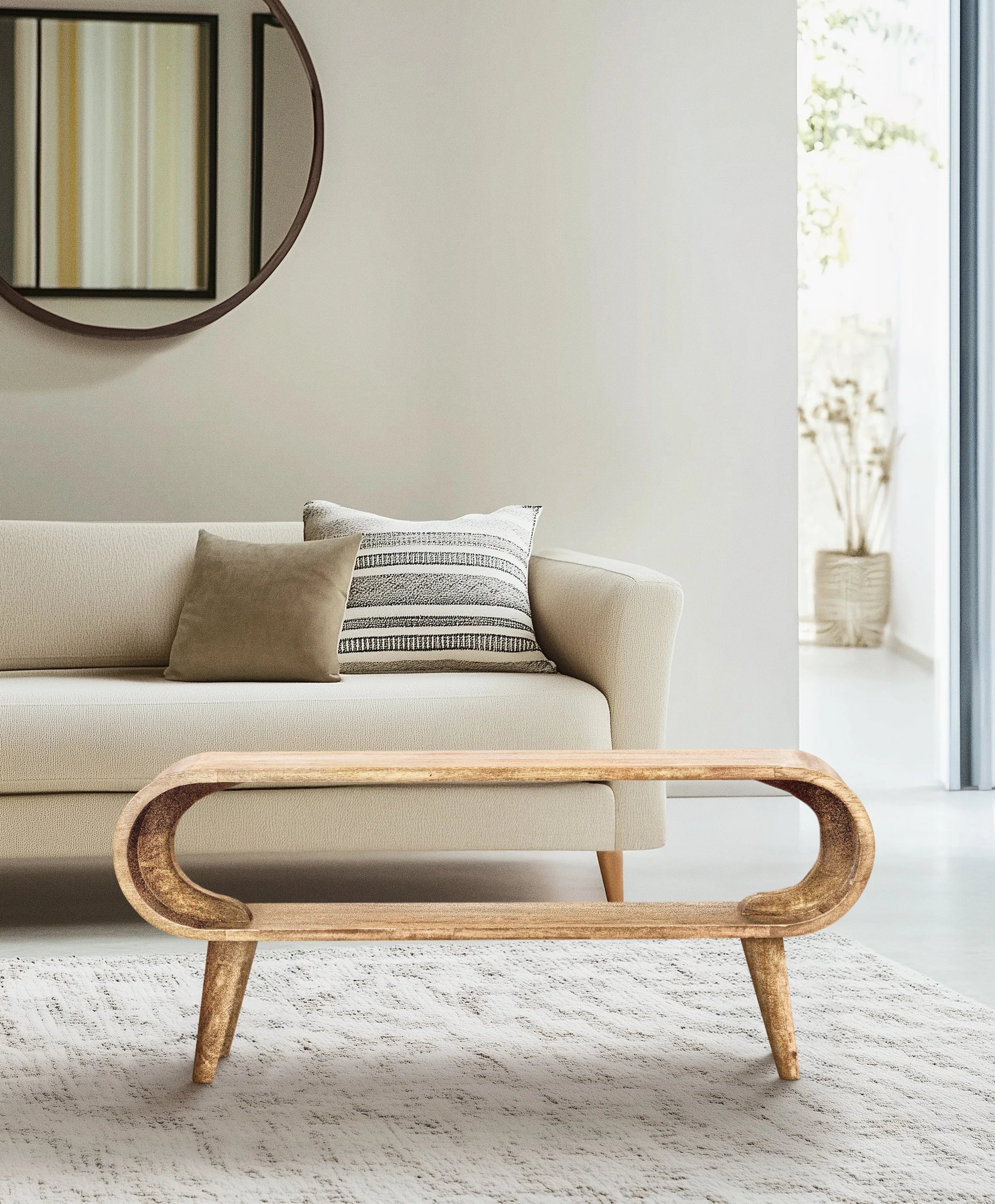 Custom handmade mid century coffee table in natural mango wood