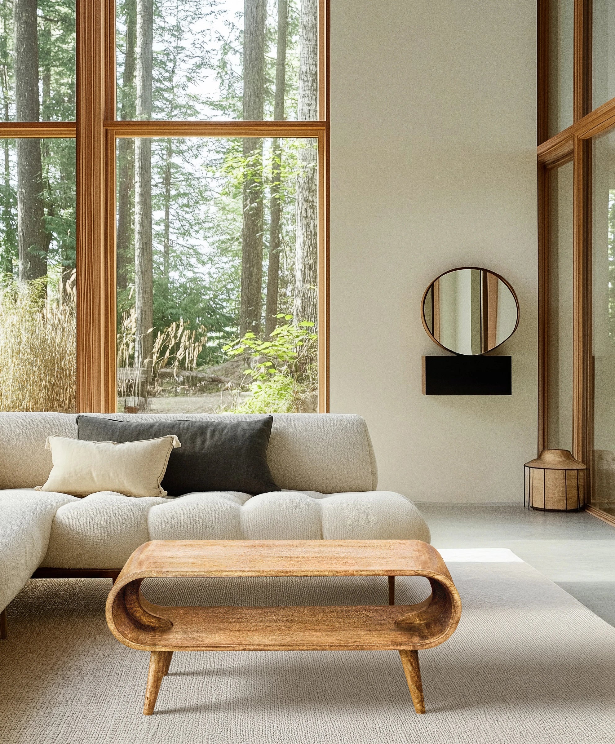 Eco-friendly coffee table with retro design and light wood tone