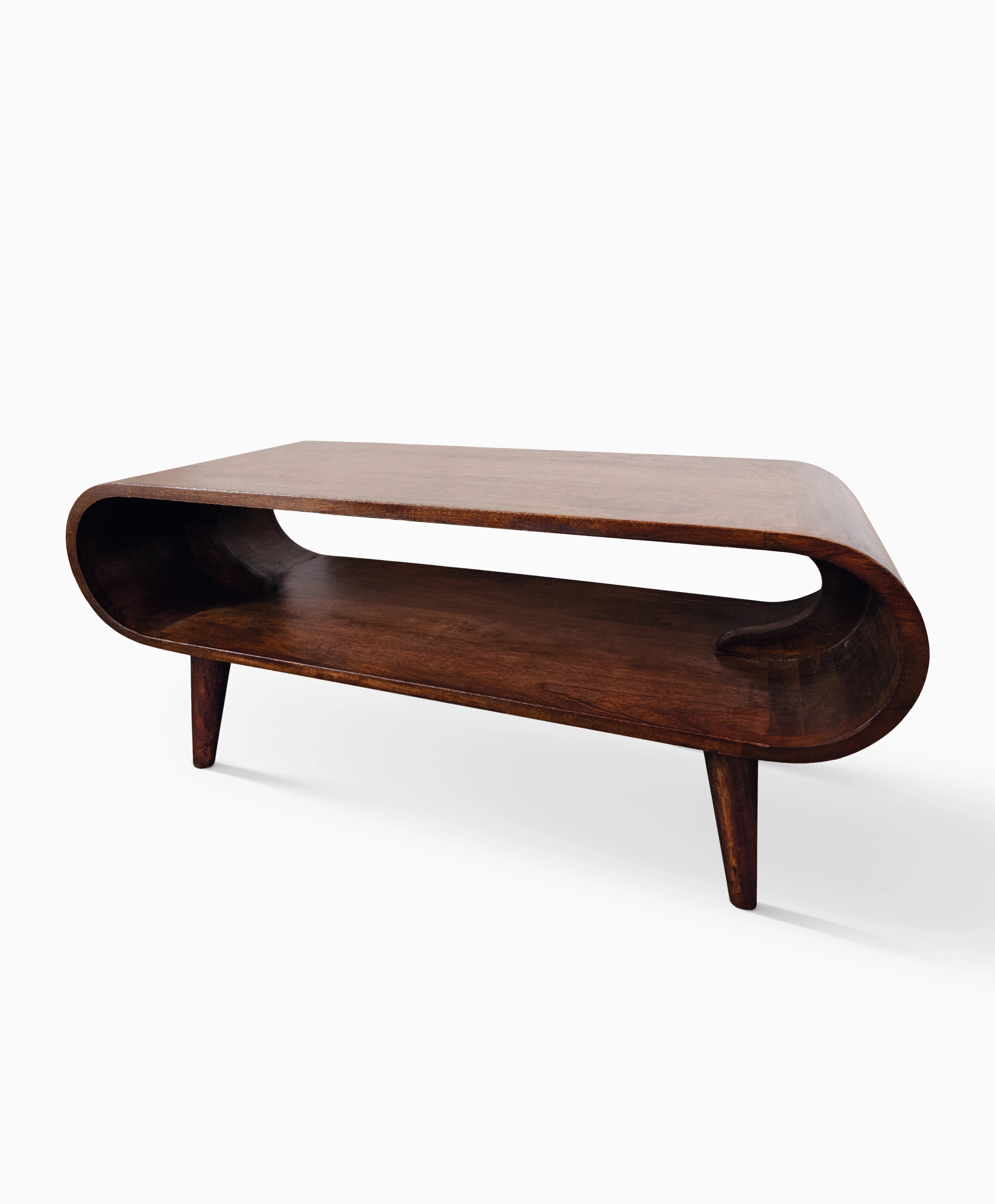 Mid century modern mango wood table with open storage