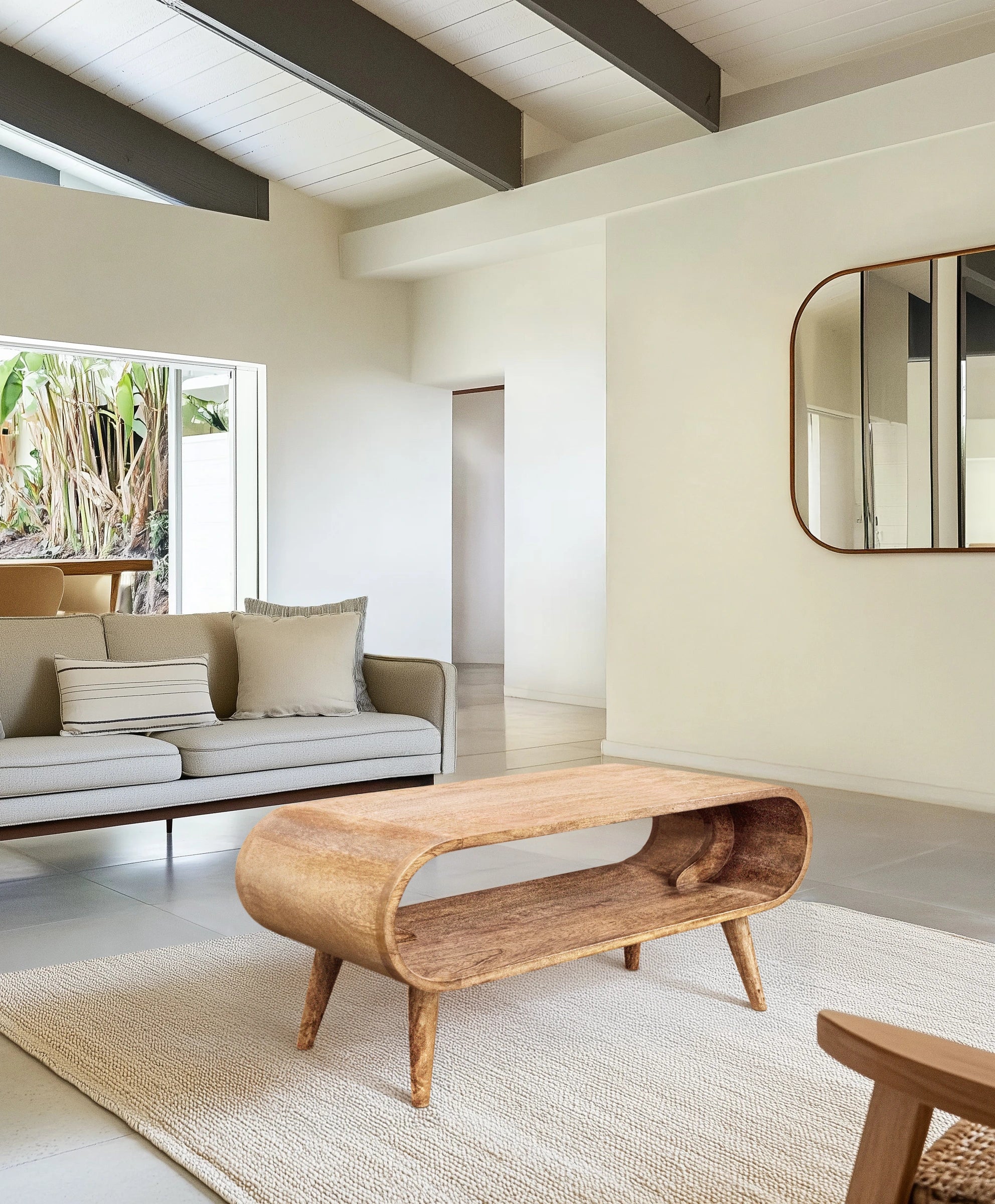 Mid century modern oval wood coffee table with Scandinavian legs
