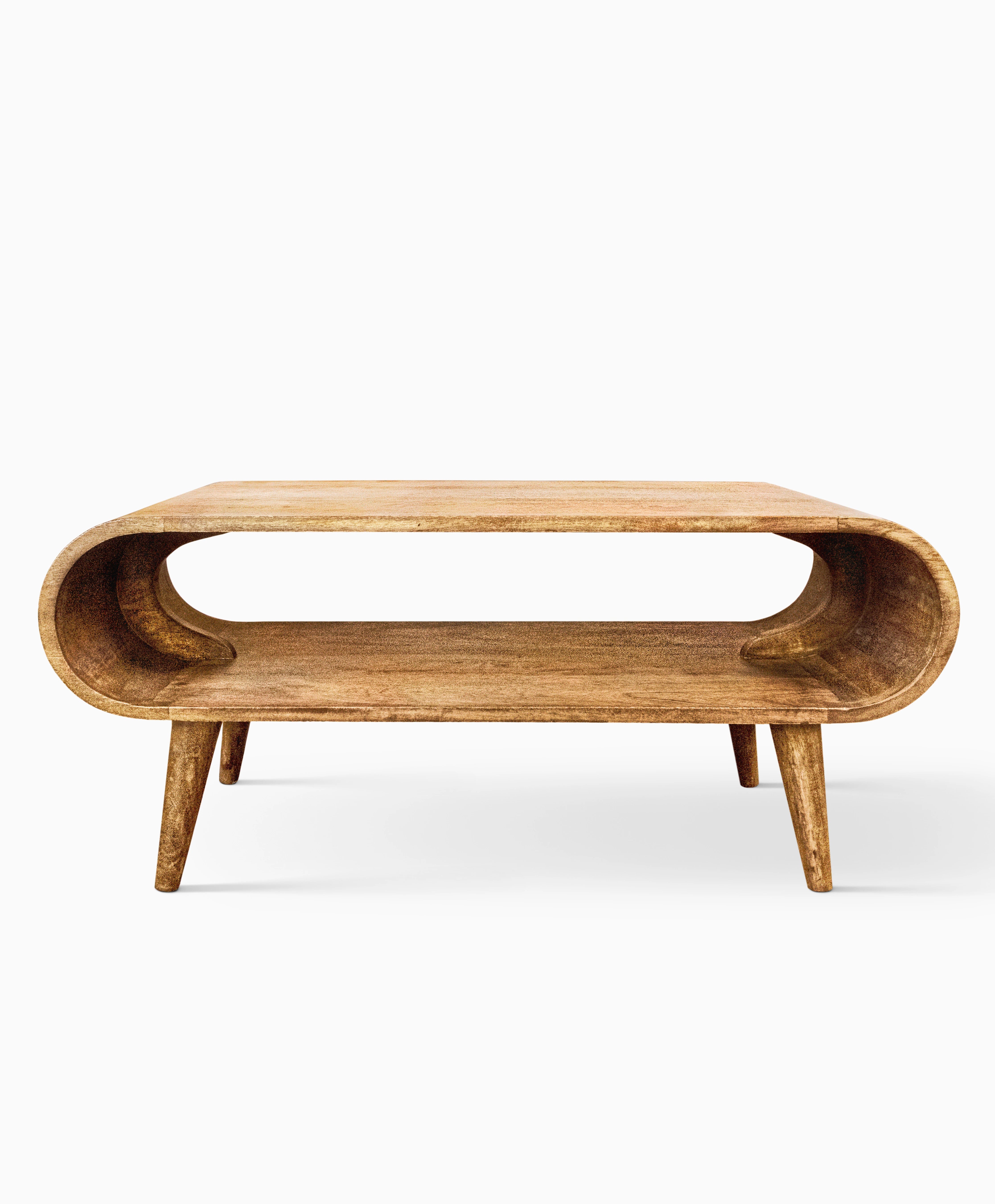 Narrow oval coffee table in vintage wood finish