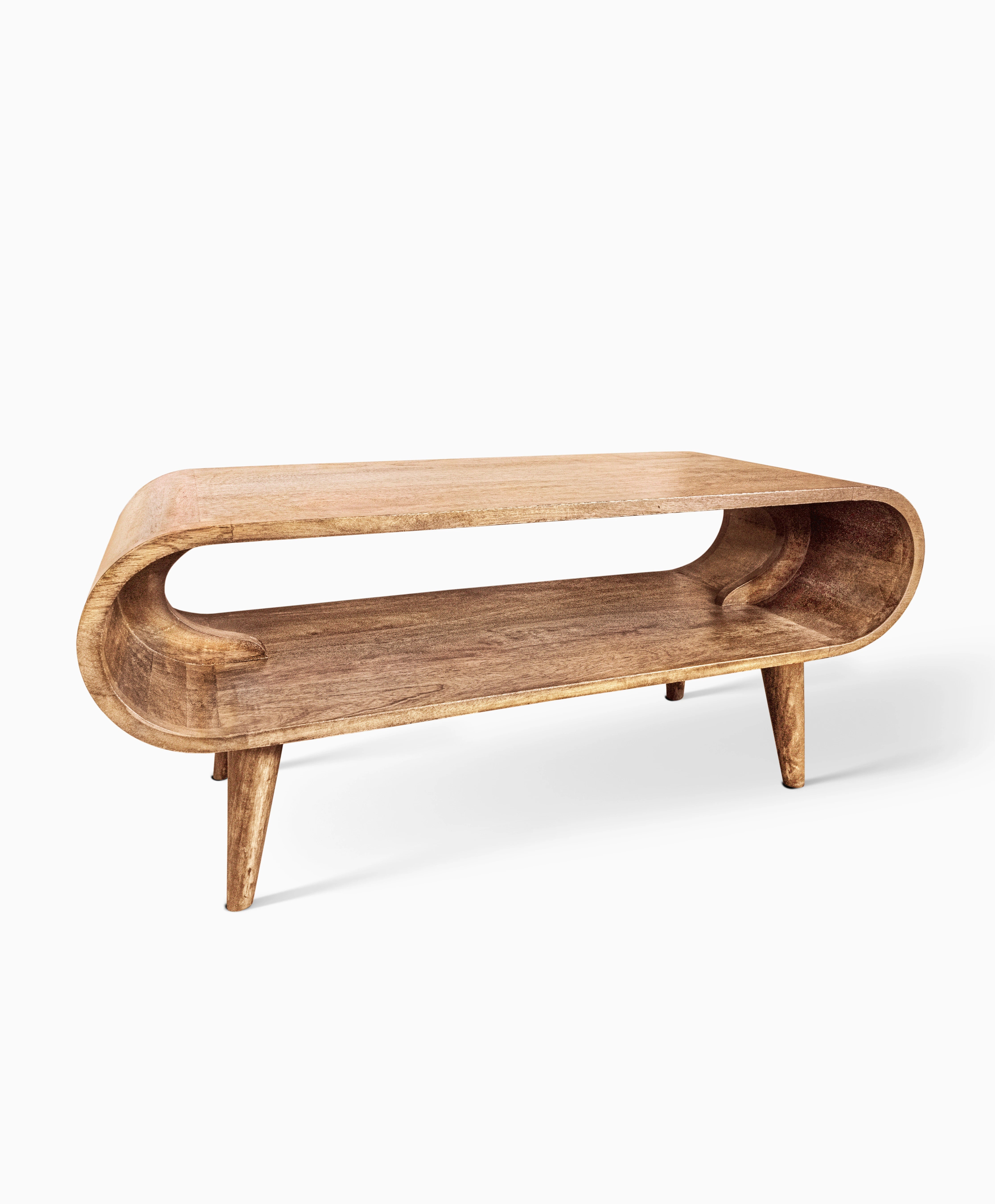 Oval wooden coffee table for living room with narrow design