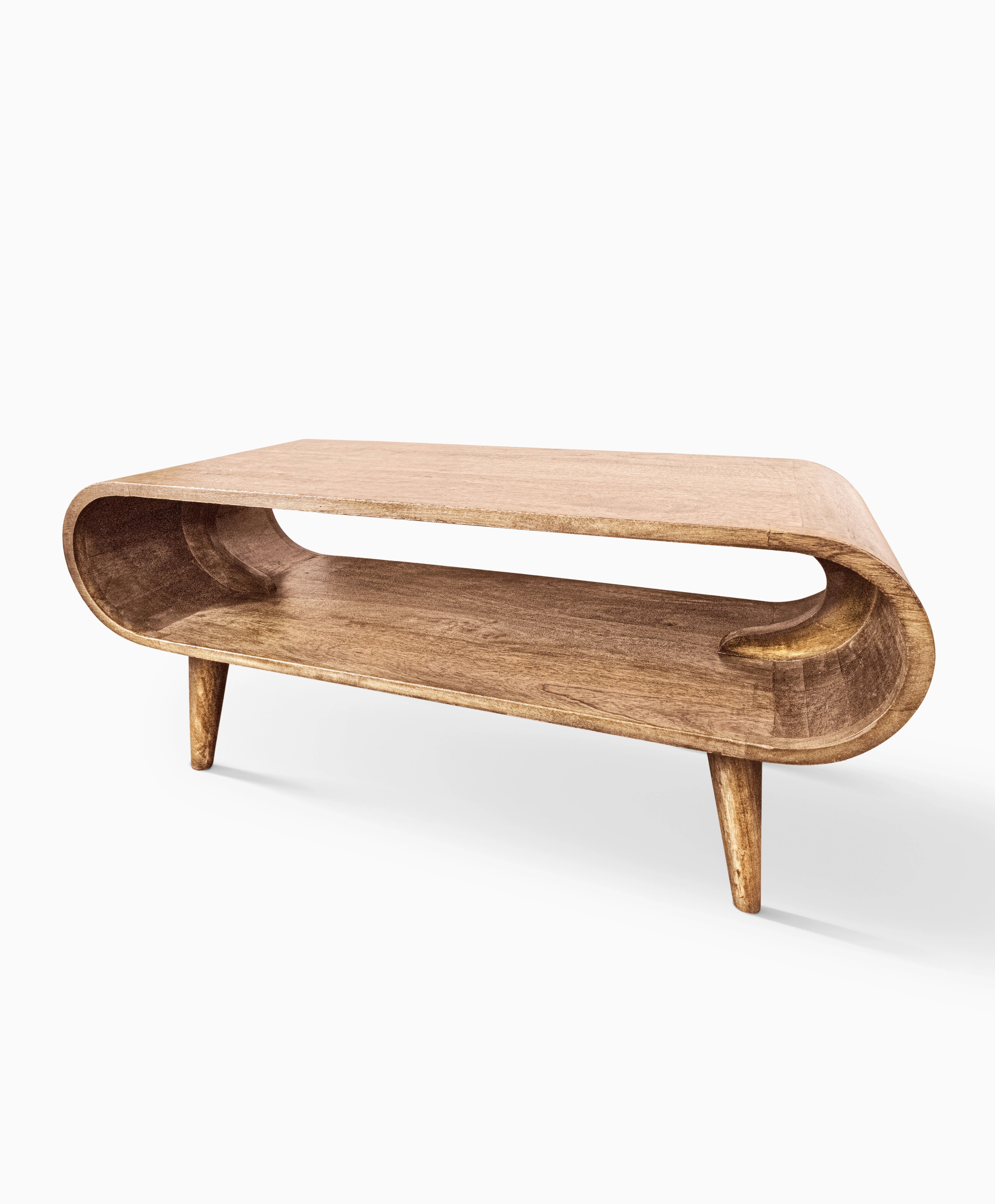 Reclaimed wood coffee table with open shelf for modern interiors