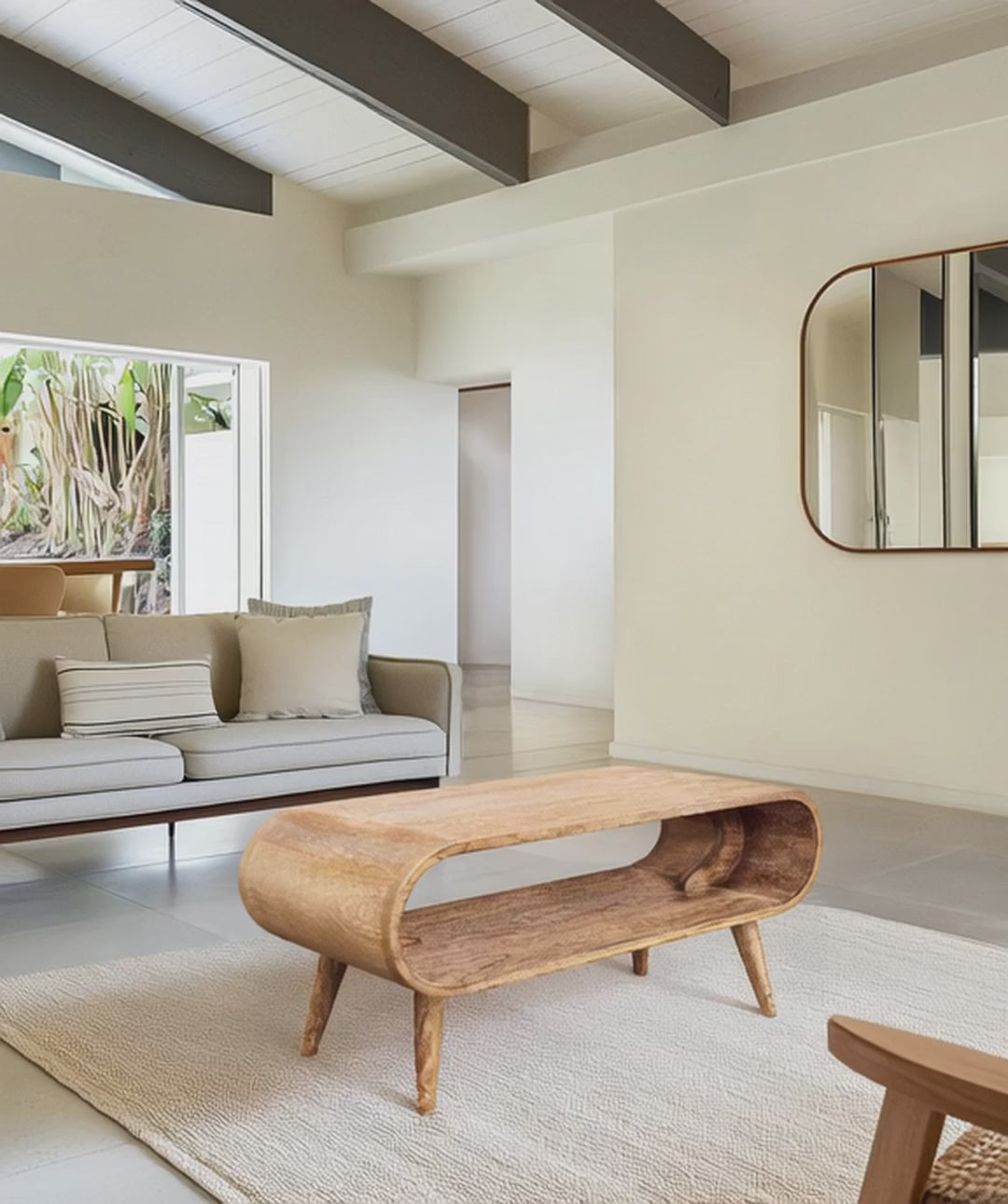 Mid century modern oval wood coffee table with Scandinavian legs--finish_natural