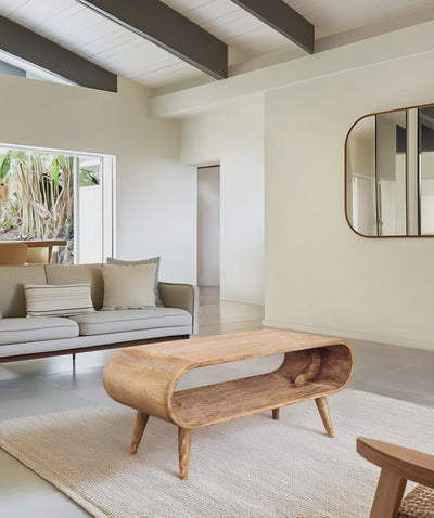 Mid century modern oval wood coffee table with Scandinavian legs--finish_natural